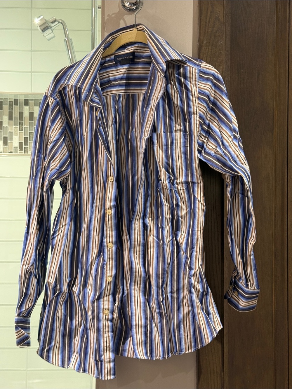 Men's Blue and Brown Striped Dress Shirt